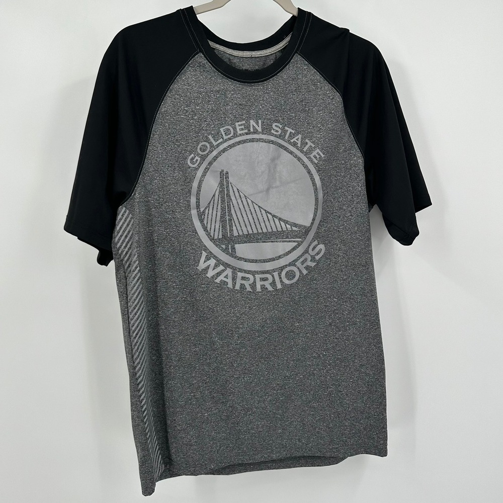 NBA Golden State Warriors Mens Size M Gray Black Raglan Performance T-Shirt